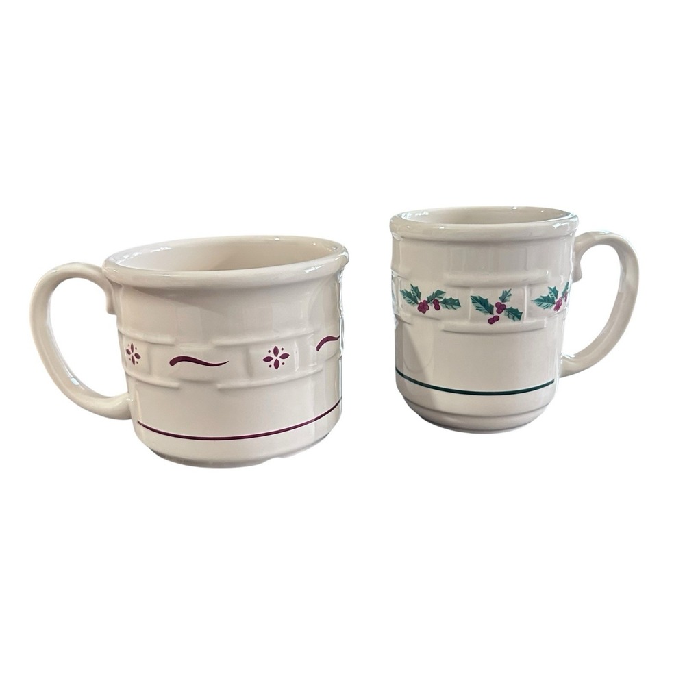LONGABERGER POTTERY Woven Tradition 1 Holly Berry 10 Oz & 16 Oz Other USA